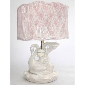 Karma Home Ceramic Swan Lamp Scalloped Pink Toile Shade | Shabby Chic NWT VIRAL